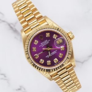 Ladies 18ct Gold Rolex Datejust with 'Purple' Diamond Dial - Box & Papers - MINT