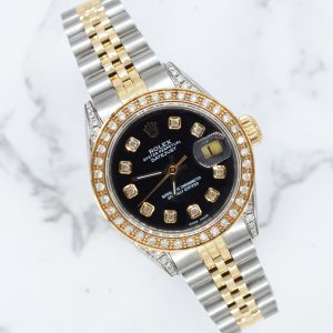 Ladies Rolex Datejust Fully Loaded with Black Diamond Dial, Bezel & Shoulders.