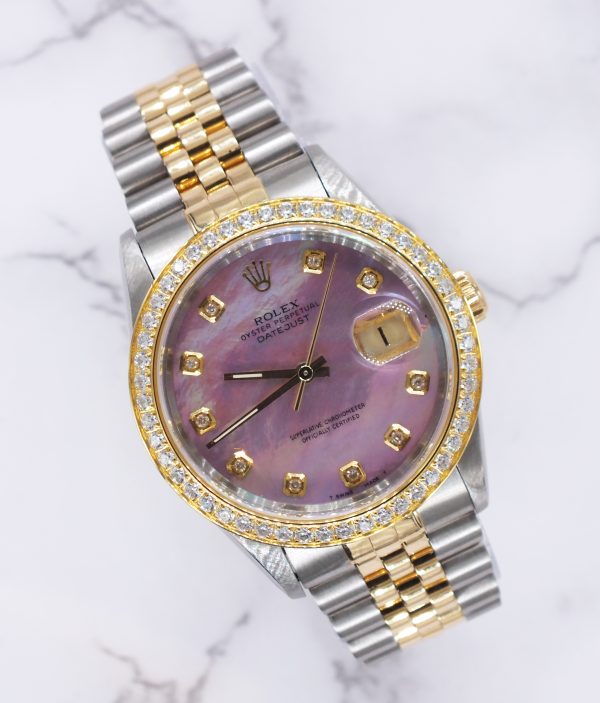Mens Rolex Oyster Perpetual Datejust - Pink MOP Diamond & Bezel - Box / Papers.