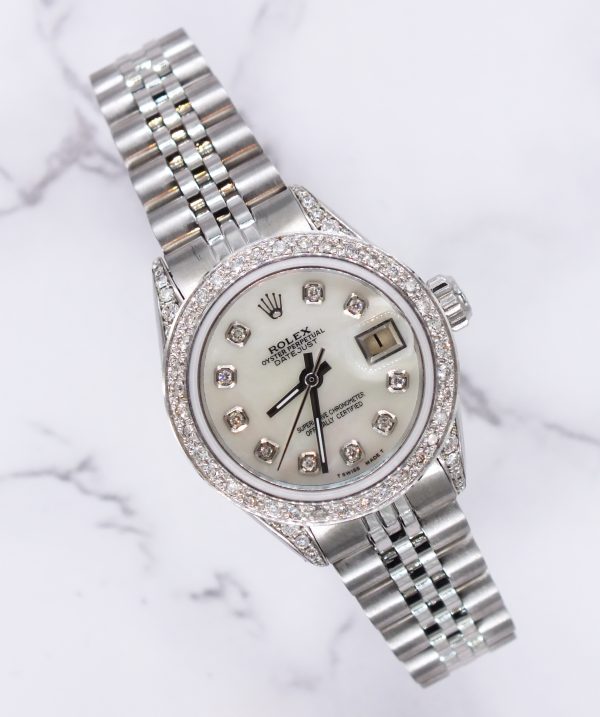 Ladies Rolex Datejust in Steel & White Gold with Diamond Dial, Bezel & Shoulders