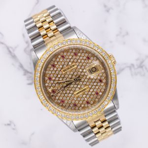 Gents Steel & Gold Rolex Datejust with Pave Ruby Dial & Diamond / Ruby Bezel.