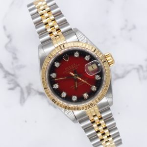 Ladies Rolex Datejust with FACTORY RED Vignette Diamond Dial – BOX & PAPERS