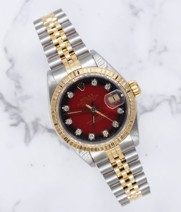 Ladies Rolex Datejust with FACTORY RED Vignette Diamond Dial – BOX & PAPERS