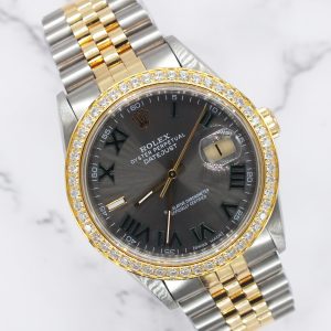Gents Steel & 18ct Gold Rolex Datejust with Wimbledon Dial & Diamond Bezel.