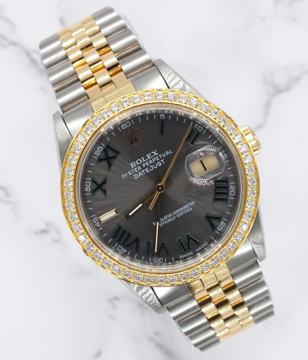 Gents Steel & 18ct Gold Rolex Datejust with Wimbledon Dial & Diamond Bezel.