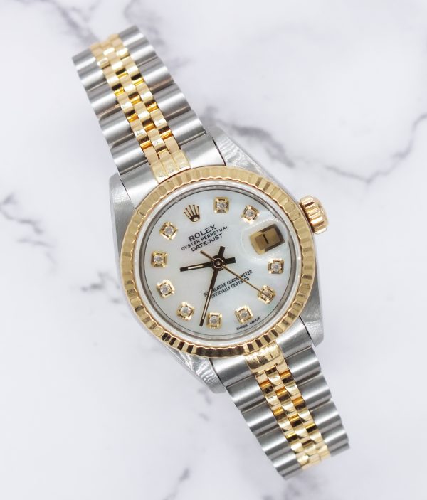 26mm Ladies Rolex Datejust with White Mother of Pearl Diamond Dial Box & Papers