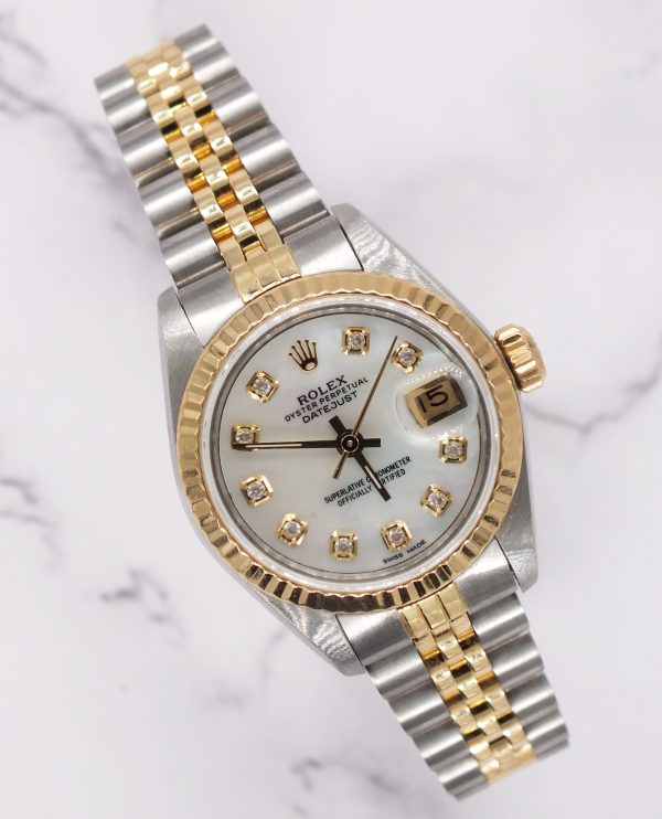 Rolex Datejust 26mm in Steel & Gold with White MOP Diamond Dial - Box and Papers