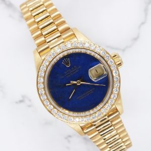 Ladies Rolex Datejust 26mm in Solid 18ct Gold with Lapis Diamond Dial & Bezel.