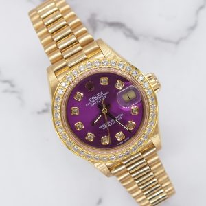 Rolex Datejust 26mm in Solid 18k Gold with 'Grape' Diamond Dial - Box & Papers.