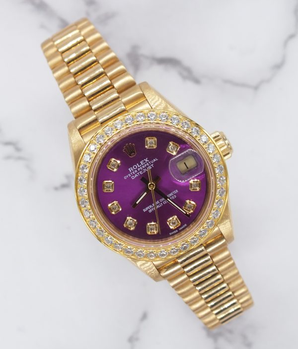 Rolex Datejust 26mm in Solid 18k Gold with 'Grape' Diamond Dial - Box & Papers.