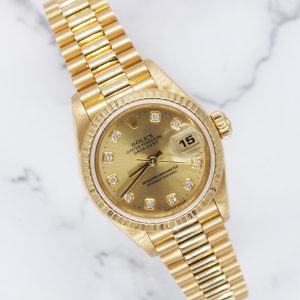 Rolex Datejust 26 in Solid 18k Gold with Champagne Diamond Dial - Box and Papers