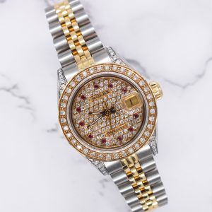Ladies Rolex Datejust Fully Loaded with PAVE Diamond Dial, Bezel & Shoulders.
