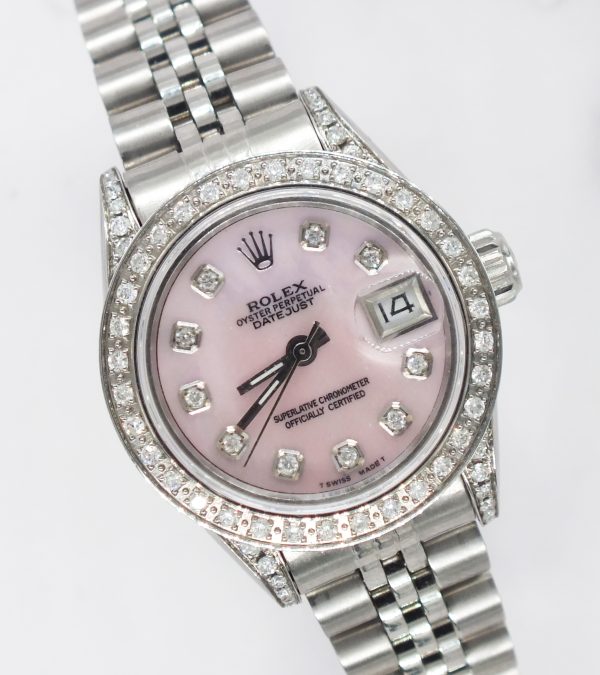 Ladies Rolex Datejust 'Fully Loaded' Pink MOP Diamond Dial, Bezel & Shoulders.