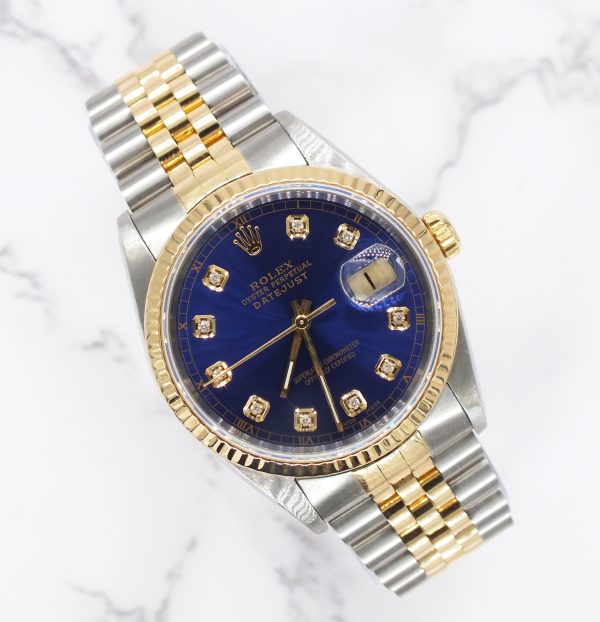 Gents Steel & Gold Rolex Datejust 16233 Submariner Blue Diamond Dial - Box & Papers! - Image 2