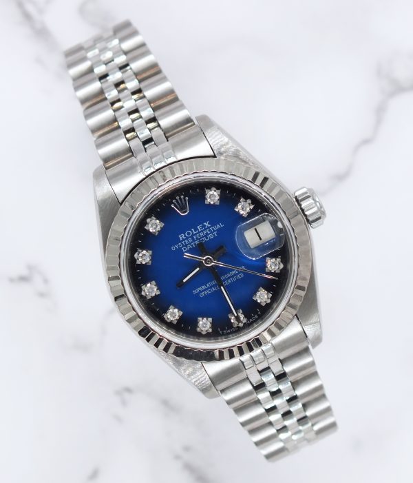 Ladies Rolex Datejust in Steel & White Gold - Factory Blue Vignette Dial – B+P.