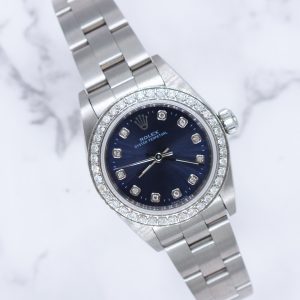 Ladies Rolex 26mm With Blue Diamond Dial and Bezel - Box & Papers.