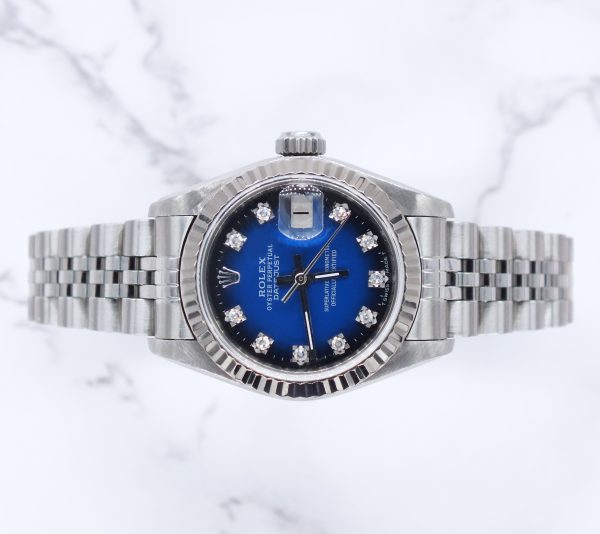 Ladies Rolex Datejust 26mm in Steel & Gold - Factory Blue Diamond Dial – B+P - Image 2