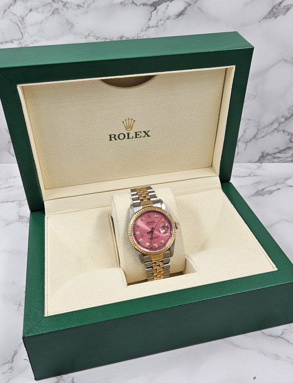 Men's Steel & 18ct Gold Rolex Datejust with 'Cherry Pink' Dial - Box and Papers. - Image 9