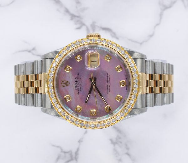 Mens Rolex Oyster Perpetual Datejust - Pink MOP Diamond & Bezel - Box / Papers. - Image 2