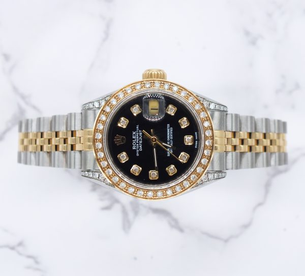 Ladies Rolex Datejust Fully Loaded with Black Diamond Dial, Bezel & Shoulders. - Image 2