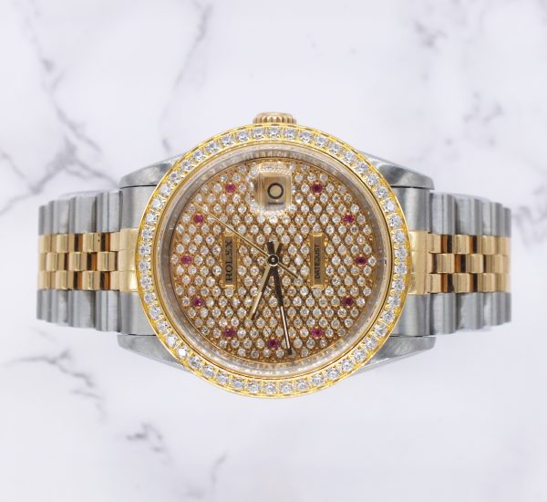 Gents Steel & Gold Rolex Datejust with Pave Ruby Dial & Diamond / Ruby Bezel. - Image 2