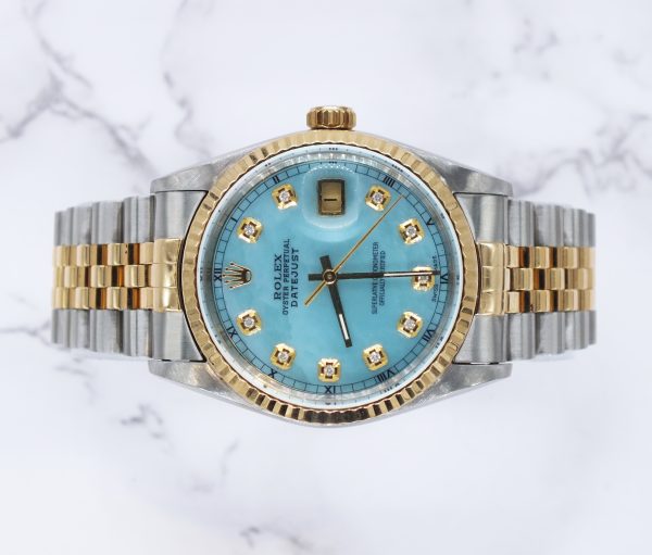 Gents Steel & Gold Rolex Datejust Blue MOP Diamond Dial with Box & Papers. - Image 2
