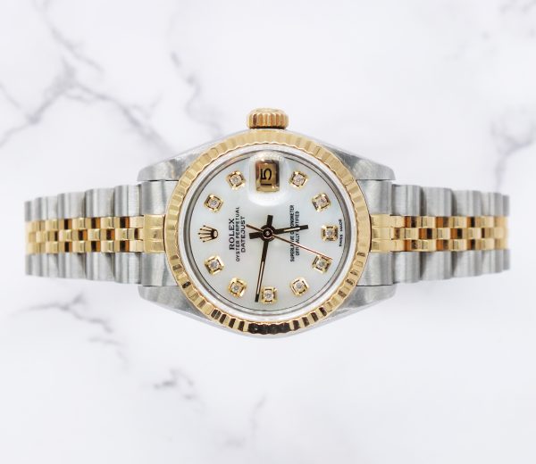 Rolex Datejust 26mm in Steel & Gold with White MOP Diamond Dial - Box and Papers - Image 2