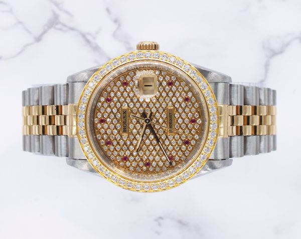 Rolex Datejust 36mm in Steel & Gold with Pave Ruby Dial & Diamond / Ruby Bezel. - Image 2