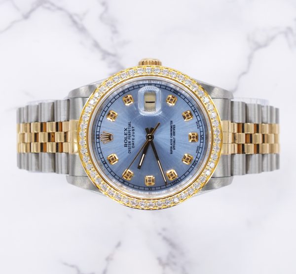 Stunning Mens Rolex Datejust - Sky Blue Diamond Dial & Bezel - Box / Papers. - Image 2