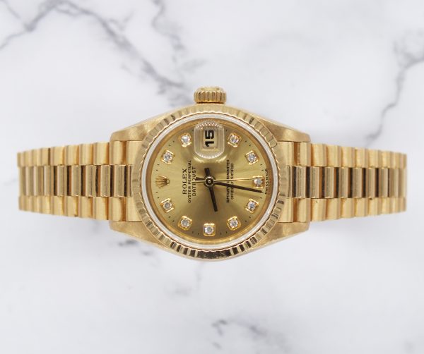 Rolex Datejust 26 in Solid 18k Gold with Champagne Diamond Dial - Box and Papers - Image 2