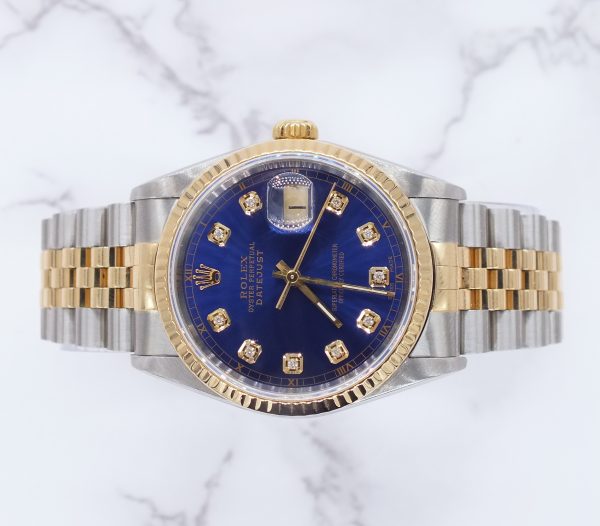 Gents Steel & Gold Rolex Datejust 16233 Submariner Blue Diamond Dial - Box & Papers! - Image 3