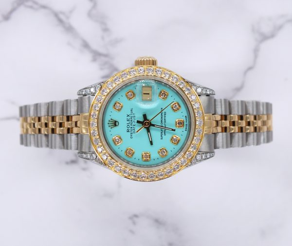 Ladies Rolex Datejust in Steel & Gold with Tiffany Blue Diamond Dial, Bezel & Shoulders. - Image 2