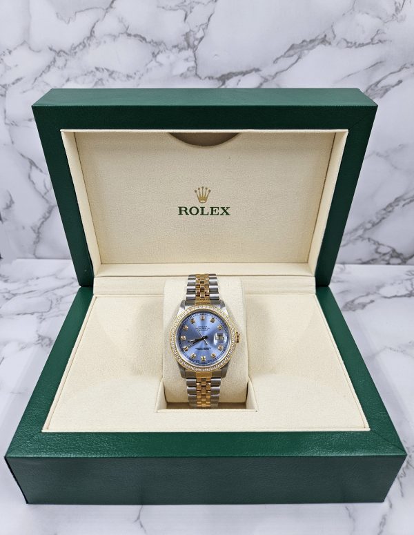 Stunning Mens Rolex Datejust - Sky Blue Diamond Dial & Bezel - Box / Papers. - Image 9