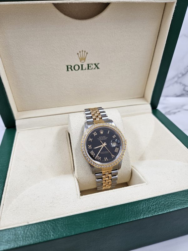 Gents Rolex Datejust 36 with Black Roman Numeral Dial / Diamond Bezel - Box & Papers. - Image 10