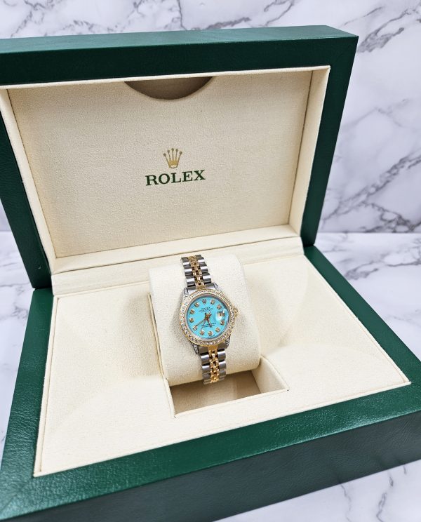 Ladies Rolex Datejust in Steel & Gold with Tiffany Blue Diamond Dial, Bezel & Shoulders. - Image 6