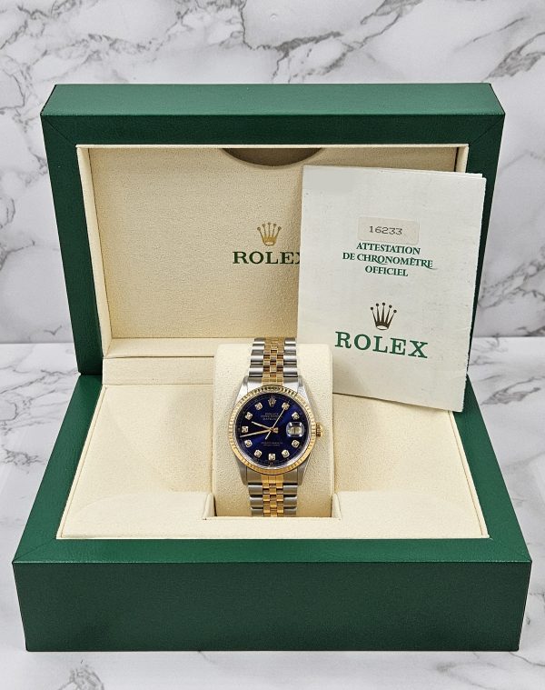 Gents Steel & Gold Rolex Datejust 16233 Submariner Blue Diamond Dial - Box & Papers! - Image 12