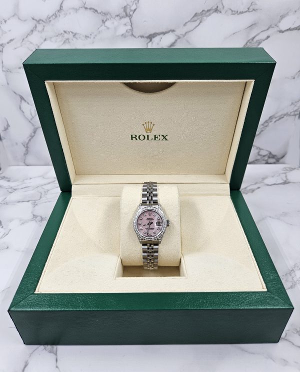 26mm Ladies Rolex Datejust with Pink MOP Diamond Dial, Bezel & Shoulders. - Image 6
