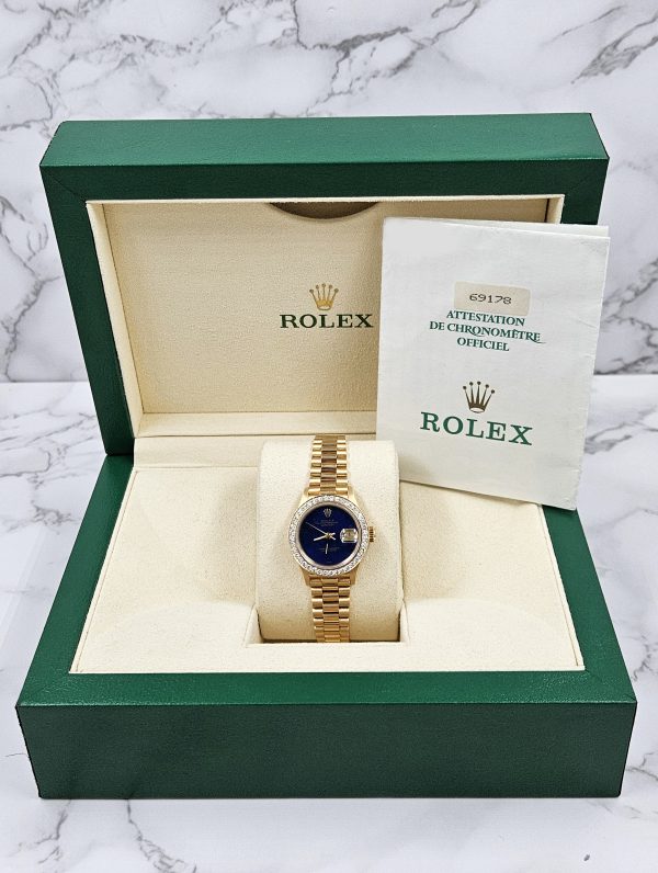 Ladies Rolex Datejust 26mm in Solid 18ct Gold with Lapis Diamond Dial & Bezel. - Image 7