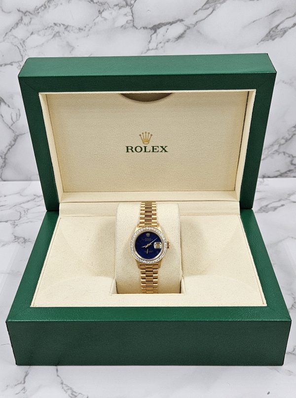 Ladies Rolex Datejust 26mm in Solid 18ct Gold with Lapis Diamond Dial & Bezel. - Image 8