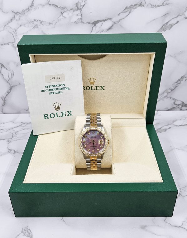 Mens Rolex Oyster Perpetual Datejust - Pink MOP Diamond & Bezel - Box / Papers. - Image 6