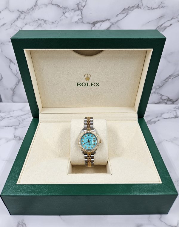 Ladies Rolex Datejust in Steel & Gold with Tiffany Blue Diamond Dial, Bezel & Shoulders. - Image 7