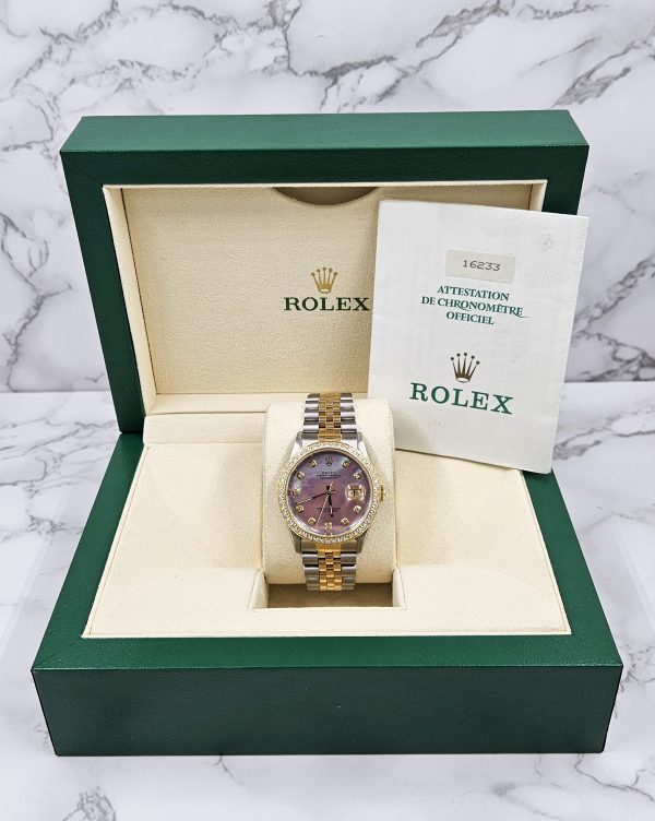 Mens Rolex Oyster Perpetual Datejust - Pink MOP Diamond & Bezel - Box / Papers. - Image 7