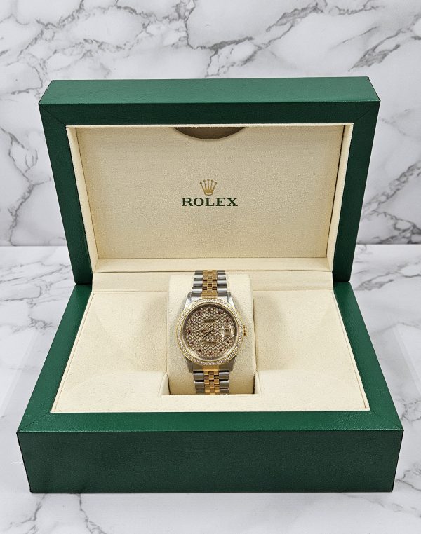 Rolex Datejust 36mm in Steel & Gold with Pave Ruby Dial & Diamond / Ruby Bezel. - Image 8