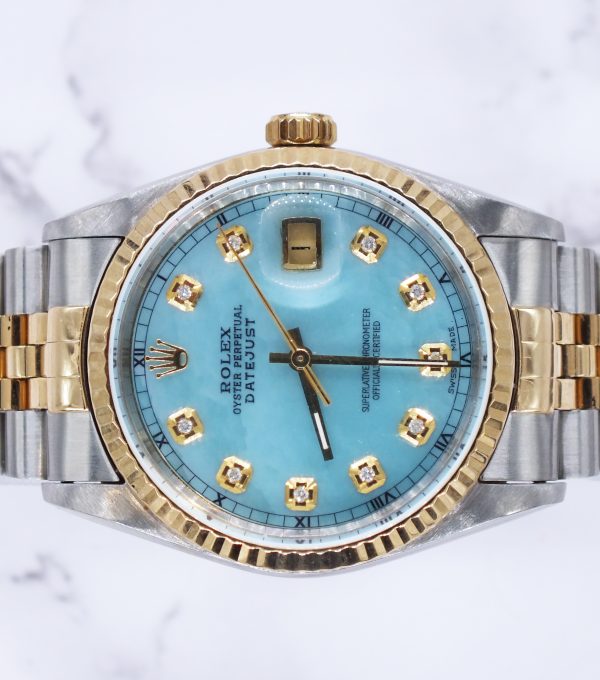 Gents Steel & Gold Rolex Datejust Blue MOP Diamond Dial with Box & Papers. - Image 3