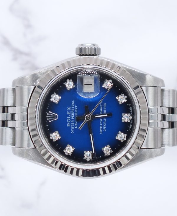 Ladies Rolex Datejust 26mm in Steel & Gold - Factory Blue Diamond Dial – B+P - Image 3