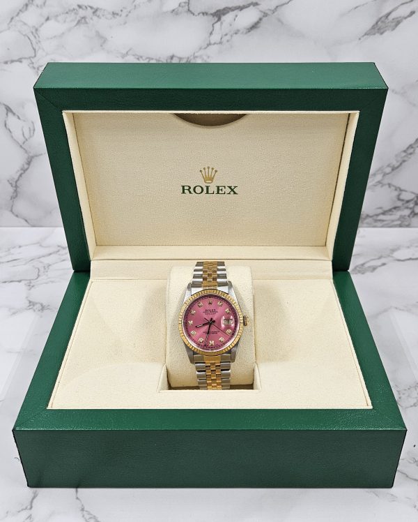 Men's Steel & 18ct Gold Rolex Datejust with 'Cherry Pink' Dial - Box and Papers. - Image 8