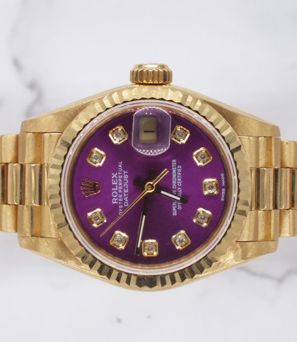 Ladies 18ct Gold Rolex Datejust with 'Purple' Diamond Dial - Box & Papers - MINT - Image 3