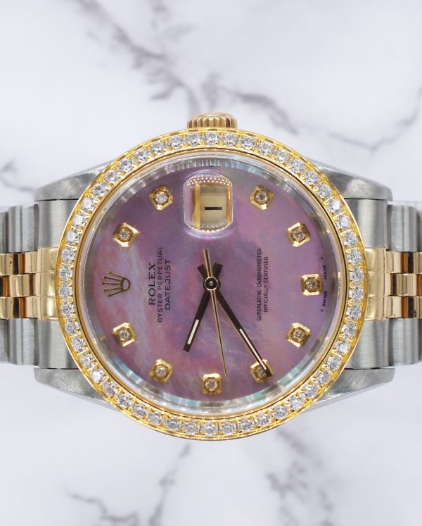Mens Rolex Oyster Perpetual Datejust - Pink MOP Diamond & Bezel - Box / Papers. - Image 3