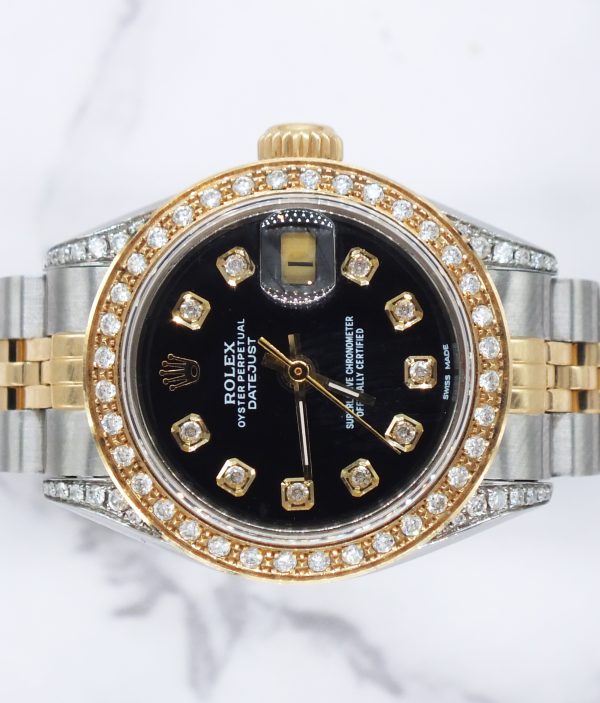 Ladies Rolex Datejust Fully Loaded with Black Diamond Dial, Bezel & Shoulders. - Image 3