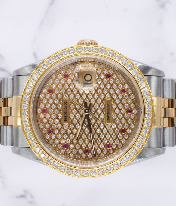 Gents Steel & Gold Rolex Datejust with Pave Ruby Dial & Diamond / Ruby Bezel. - Image 3